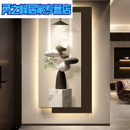 现代轻奢玄关装饰画简约感led灯入户正对门挂画2025新款壁画 T12347 100*200cm 插电语音控制款UV精