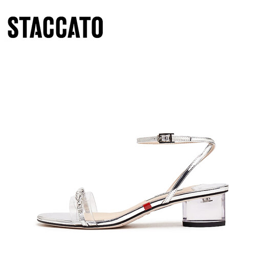 
Sijiatu 2025 summer fairy style oxygen shoes one-strip sandals thick heel women's sandals EF701BL5 clear silver 34