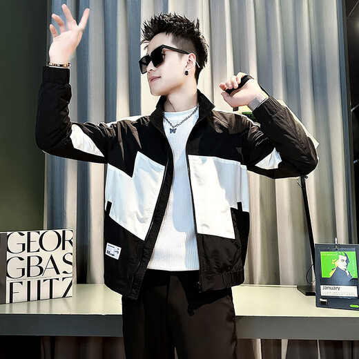 Jason's Jacket Men's Autumn and Winter Cotton Thickened 2025 New Trendy Versatile Tops Men's Color Blocked Autumn Clothes J209 Green (Regular Class) L (110-130Jin Jin equals 0.5 kg)