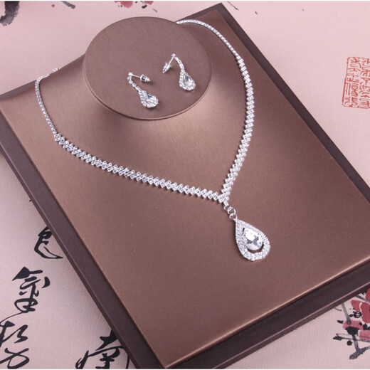 创京懿选婚纱搭配华丽款项链新款新娘饰品结婚新娘项链婚纱配饰新娘结婚水 E款项链+耳环夹款(无耳洞)