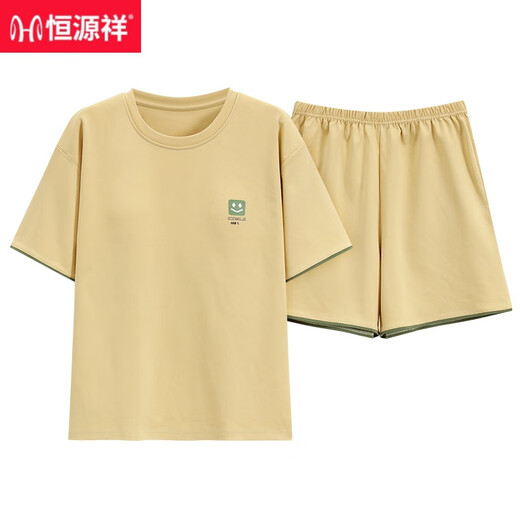 恒源祥睡衣女夏季纯棉短袖短裤简约休闲全棉薄款可外穿家居服套装 Z9883 M 建议80-100斤
