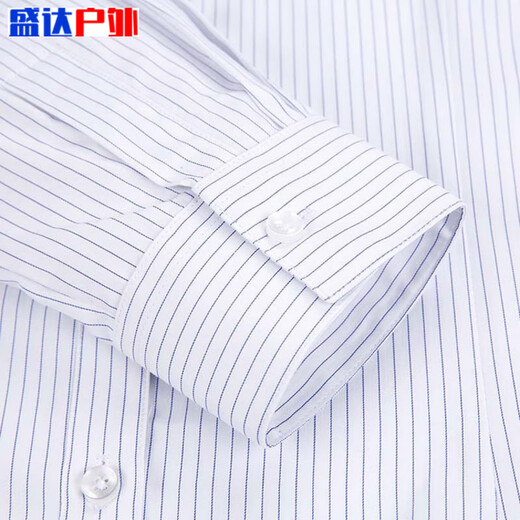 何佳功建行工作服女式正装领白底蓝色竖条纹短袖衬衫方领修身银行工作服 3882女V领修身浅兰斜纹长袖 45(190/112A)
