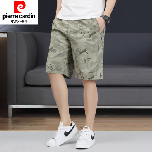 Pier Cardin Sommer-Herren-Shorts Baumwolle lose Fünf-Punkte-Hosen 2025 Neues lässig Casual Camouflage bedruckte Strandhose Männer 6627 Hellgrau L.