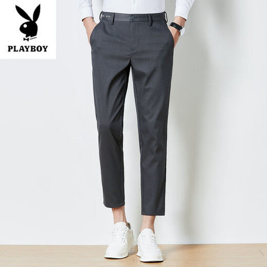 花花公子（PLAYBOY）男士九分裤秋季锥形显瘦刺绣裤子修身休闲裤男韩版百搭收腿小脚裤 9885黑色【夏款】 30 (2尺3)