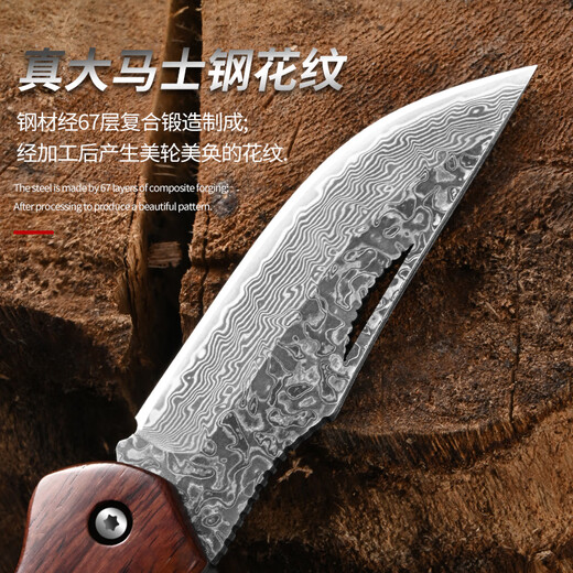 Xing blade couteau pliant en acier damas, couteau à fruits, barbecue portable d'extérieur, couteau multifonctionnel, couteau à melon et à fruits, couteau d'office Couteau à fruits pliant de Damas