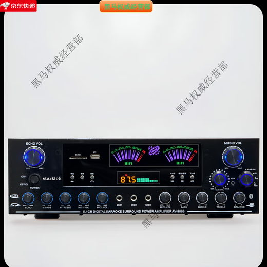 Starklok声道功放机家用KTV大功率音响蓝牙收音USB插卡重低音卡拉ok功放 9898+一对话筒
