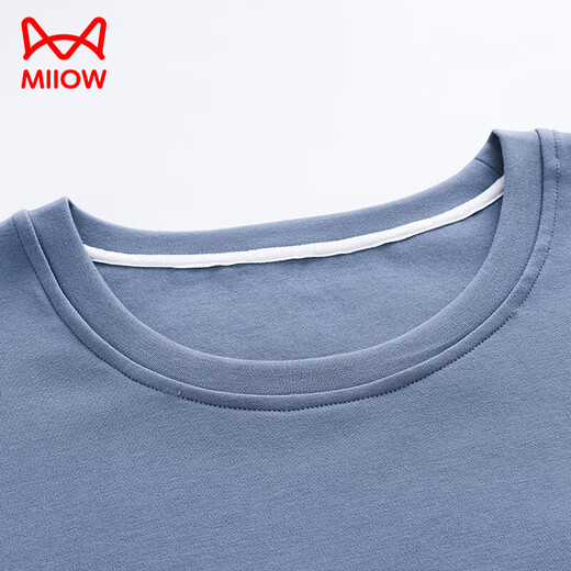 Catman (MiiOW) men's pajamas summer pure cotton short-sleeved trousers pullover large size thin simple and high-end home clothing set OM13077 L