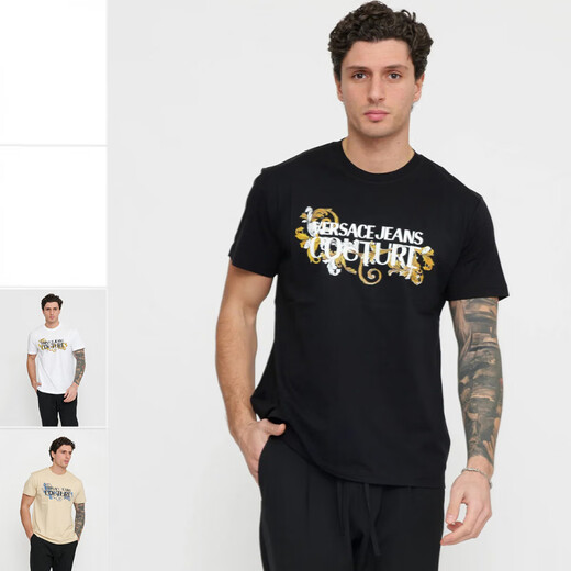 Versace (VERSACE) VJ men's luxury trend baroque printed slim short-sleeved T-shirt 78GAHC05CJ01C official authentic Khaki 727 M