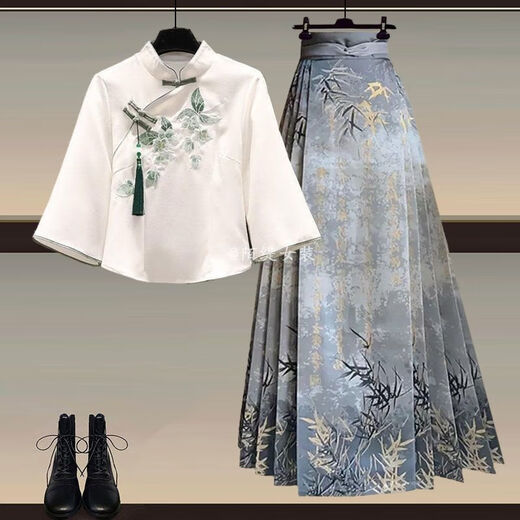 GTYUWVG Mint Green Mambo Style New Chinese Hanfu Top Dress Women's 2025 Spring and Summer New Chinese Style Horse Mask Skirt Set 1289 Pink Horse Mask Skirt Single 3XL Recommended 160-180Jin [Jin equals 0.5 kg]
