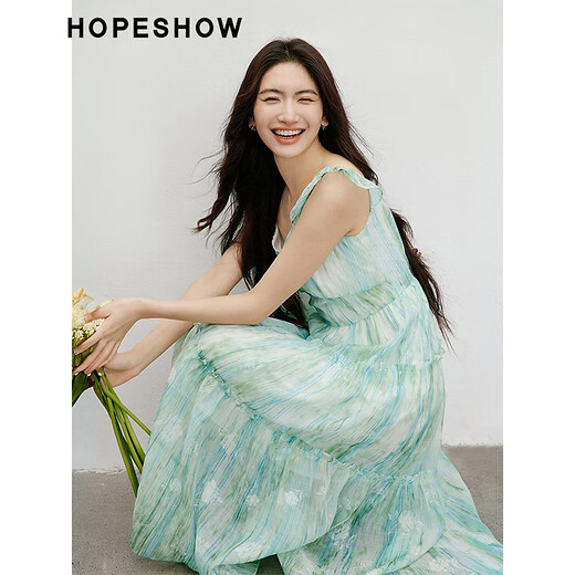 Rothülse verschmiertes Kleid 2025 Sommer Neue Frauenkleidung [Langes Sommerwellenlicht] Kleine fliegende Ärmel-Chiffon-Rock mit Holzohren Monet Garden 6A5 m