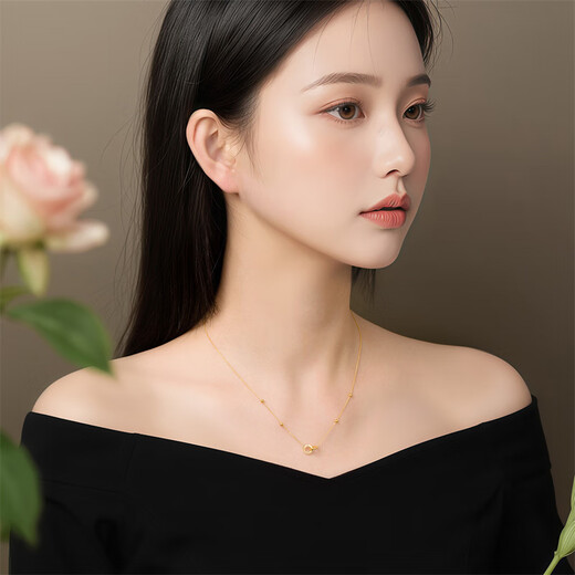 Shipulin 18K Gold Double Ring Necklace K Gold Pendant Necklace Women's Gift Self-Wear Birthday Gift Yellow 18K Gold