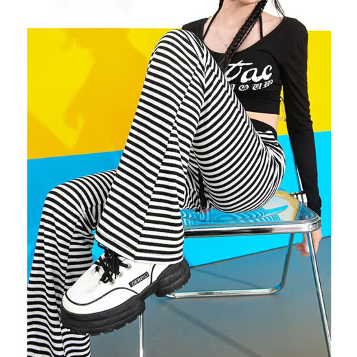 
2025 spring and summer drooping stripes loose casual micro-flare pants high waist wide-leg pants floor-sliding long pants women's trendy color [MY-686] 4XL