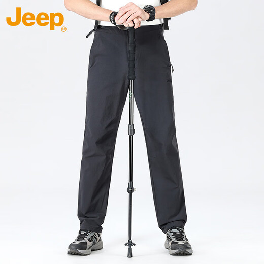 吉普（JEEP）冰丝休闲裤男夏季软壳冲锋裤子男防水机能速干登山裤 黑色 XL