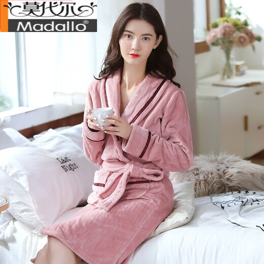 
Modal nightgown couple pajamas for women in autumn and winter thickened flannel long bathrobe men's morning robe coral velvet spring and autumn home clothes light gray women's robe Y719 M Yes x