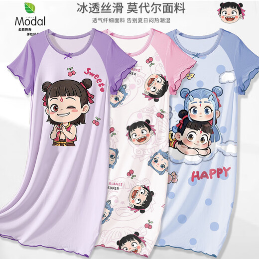 莫代尔儿童睡衣薄款夏季莫代尔大童女童睡裙亲子家居服哪吒2025新款女孩 1M--ST-12415 140 16码(140-150）cm