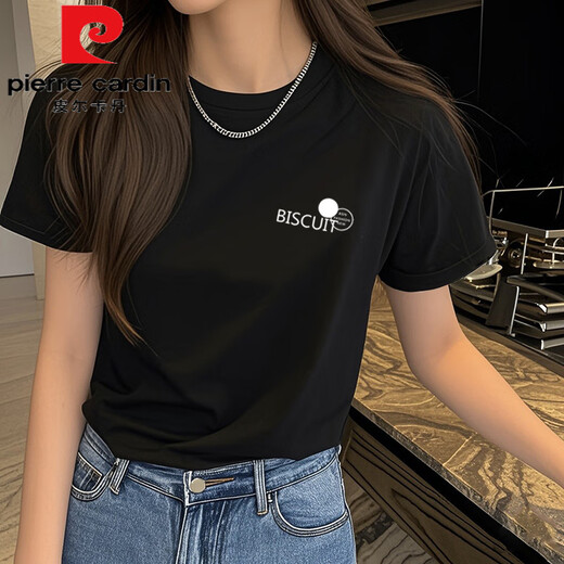 Pierre Cardin (Pierre Cardin) Schulter-T-Shirt für Frauen kurzärmelige INS Trendy Summer Wear 2025 Neues reines Baumwoll-T-Shirt Kurzes Hemd Kleine Top kleine Frauenkleidung Ke693 Weiß M.