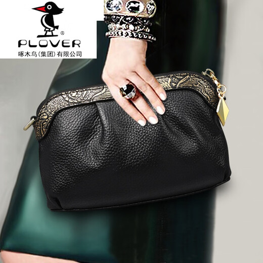 PLOVER手拿包真皮新款2025女士手抓软牛皮妈妈时尚气质手包女小包包新品 (W902R)黑色-大号