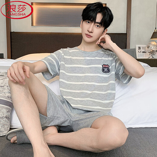 Langsha Pyjamas Herren Sommer Baumwolle kurzärmelige Jugend im mittleren Alter mit großer großer Männer im Sommer Casual Frühlings- und Herbst-Heimbekleidungsset 9934 [H-Serie Herren-Kurzärmel-Shorts für Männer] XL [Empfohlen 125-140jin [Jin gleich 0,5 kg]]