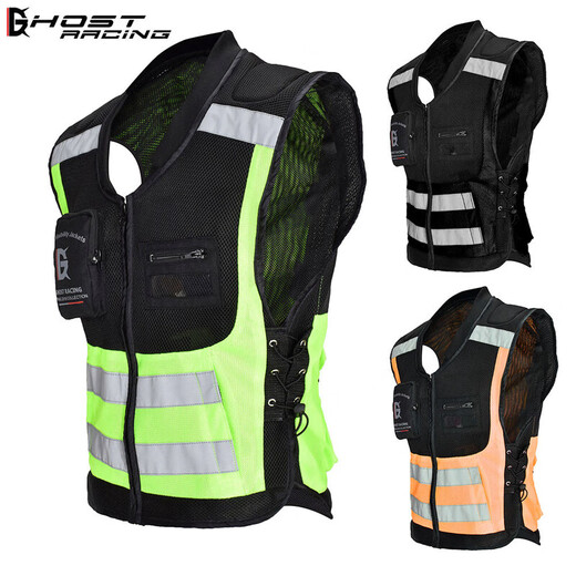 Anti-fall vest motorcycle riding vest vest anti-fall safety clothing Harley reflective clothing motorcycle riding clothing summer men and women black (with protective gear) M