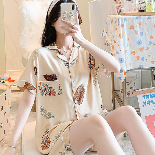 Modal Summer Cotton Seide Thin Pyjamas Strickjacke Kurzarm Shorts Loose Set Japaner Cartoon niedliche künstliche Baumwollhauskleidung Baumwolle Seiden-Strickjacken Frauen Doppel-3520 m 80-100Jin [Jin gleich 0,5 kg]