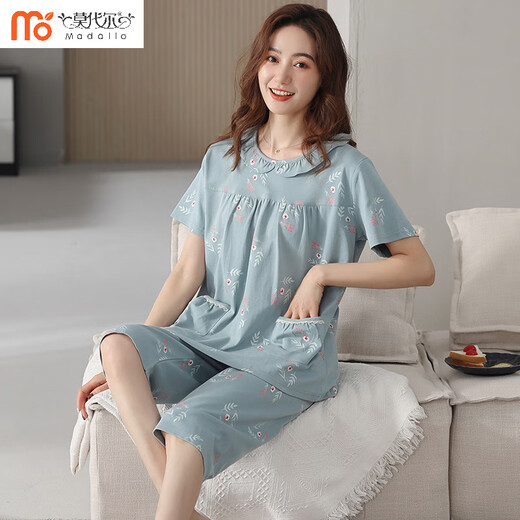 
Modal pajamas women's summer solid color cotton women's short-sleeved cropped pants simple 2025 new pullover for outdoor wear NJR-NXF9856 solid color blue icon pullover short-sleeved M [Pajamas are different from ordinary clothes sizes]