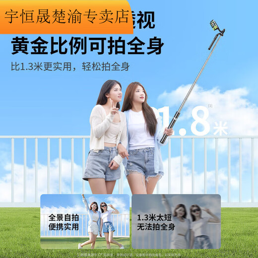 宇恒昇2025防抖自拍杆手机拍摄支架通用360度旋转旅游便携式落地三脚架 1.01米可伸缩标准自拍款黑