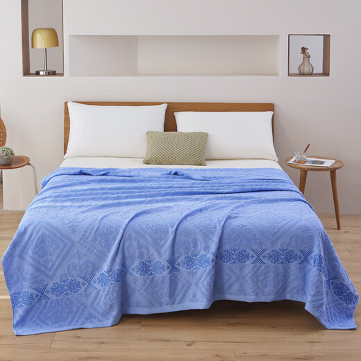 Jingzhixiang cotton towel quilt old-fashioned pure cotton 100% washable summer blanket baby and child cover blanket air-conditioned quilt single and double ancient rhyme-blue 100% skin-friendly cotton 150*200cm single blanket about 2Jin Jin equals 0.5kg