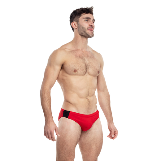 TADDLEE Badeanzug Herren Schnelltrocknende Anti-Peinlichkeits-Dreieck-Doppelschicht-Badehose mit heißen Quellen am Meer, professionelle wasserdichte Herren-Badehose mit niedriger Taille, Rot, M