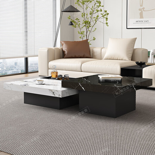 Il jiangong italien minimaliste rock rock table bas basse luxe luxe moderne simple salon marbre petit appartement carré haut et basse combinaison 80 * 80 * 45 petite table basse + 120 * 120 * 3523 Ensemble entier