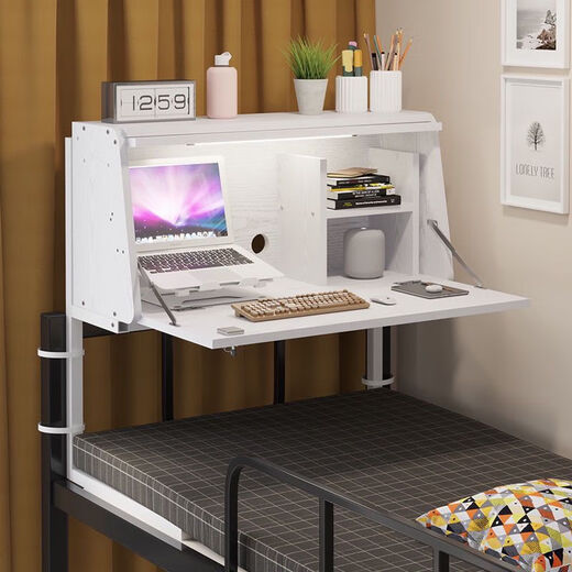 Kyushu bird bed folding computer table college student dormitory artifact dormitory bunk bed laptop study table plus heightening and widening can put heat dissipation bracket black willow wood + lamp
