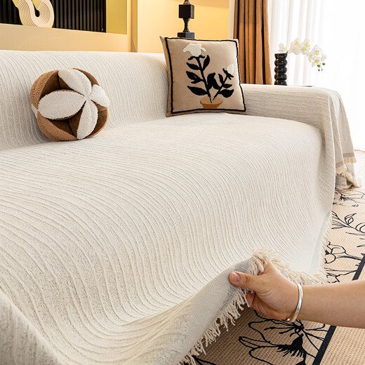 Muji 2025 new sofa towel full cover scarf French cream style sofa cover Chenille light luxury sofa cover cushion Younai- butter white 180cm*130cm [Applicable to small singles]