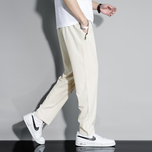 Semir new casual pants men's straight pants high school students college long pants summer ice silk loose 9230 Khaki XL