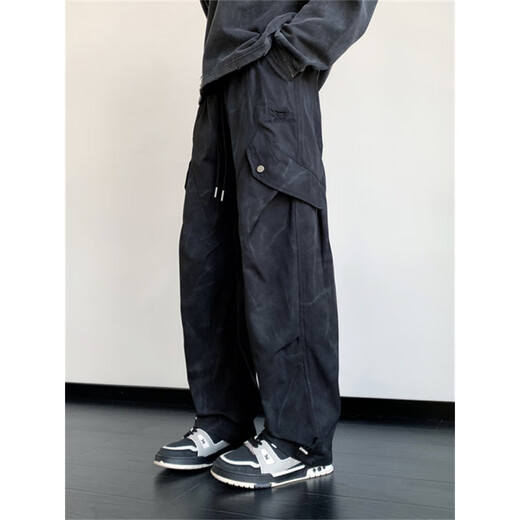Ziweiqi American Workwear Casual Hosen Herren Frühling und Herbst lose geraden Gezeiten K9855 Black M 80-100jin [Jin entspricht 0,5 kg]