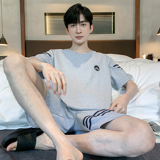 炫逐睡衣男夏季薄款短袖短裤可外穿休闲男士加大码凉感家居服套装 9913# L 【建议100-120斤】
