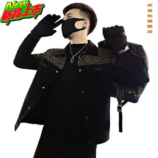 Qiao Yilun Spiritual Guy Lapel Куртка из искусственной кожи Мужская куртка Весна и осень Топ 2025 Осень и зима Новая кожаная одежда Yuppie Мужская одежда черного цвета XL