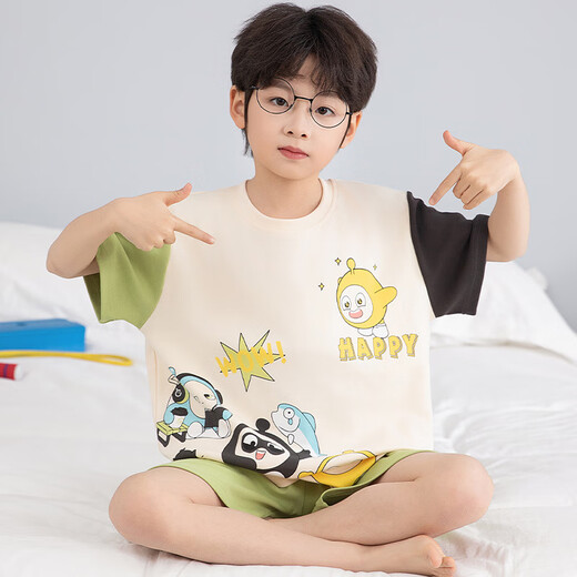 Disney Children's Pajamas Boys Summer Thin Cotton Короткие рукава 2025 Новые летние мальчики и подростки для младших школ.