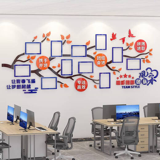 Teamstil Firmenkultur Wand Mitarbeiter Foto Display Wall Bulletin Board Wandaufkleber Büro -Layout Wanddekoration 3879A Modell + Magnetafel Super groß