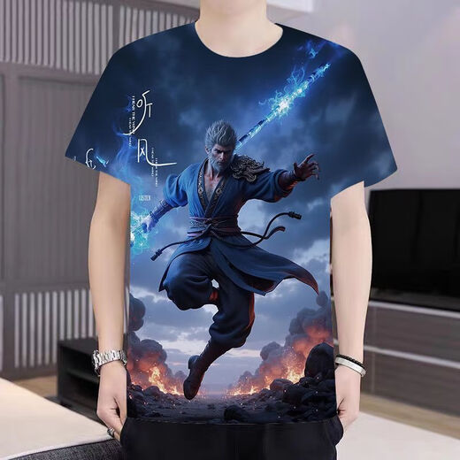 
Oshenko Black Mythology Wukong T-shirt Summer New Black Mythology Wukong Game T-shirt Men and Women Handsome Print Short Sleeve Round Neck YL1423 S