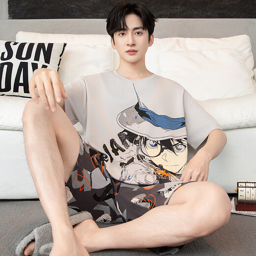 
Zisong summer large-size short-sleeved cotton pajamas men's round neck plus fat plus size 260 Jin [Jin equals 0.5 kg] Thin fat man loose home clothing set b short-sleeved 1517 L Recommended weight 110-135 Jin [Jin equals 0.5 kg]