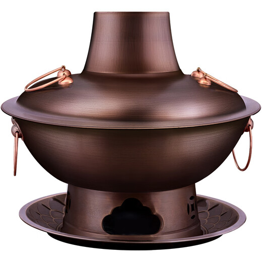 Chui Laoye pure copper extra thick copper hot pot old-fashioned charcoal carbon hot pot household mandarin duck pot old Beijing mutton shabu pure copper copper pot retro charcoal clear soup pot-classic 34cm