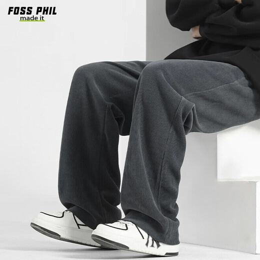 Foss Phil pants men's autumn and winter loose corduroy wide-leg sports straight casual trousers 2820 dark gray L