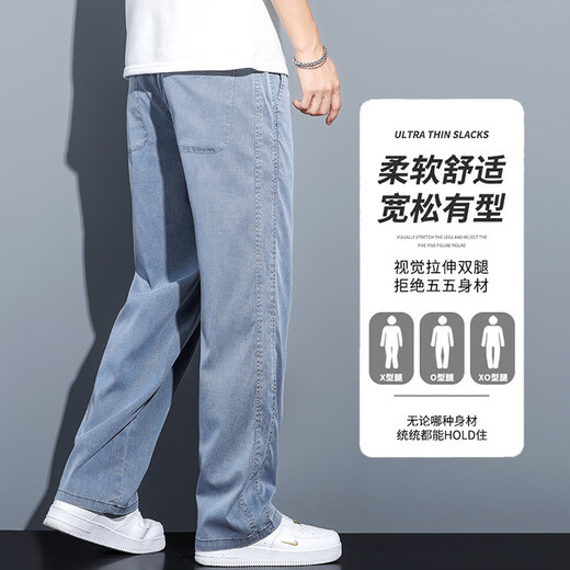 Jeep Spirit Jeans Herren Sommer loser gerader breite Beine Lessel Stretch Ice Wire Dünne Sommer lange Hosen 1048 Blau XL