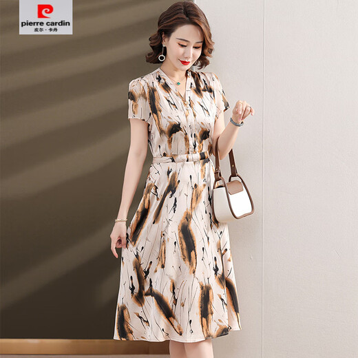 皮尔卡丹（pierre cardin）【1392人收藏】夏季显瘦妈妈气质连衣裙2025年新款时尚中老年妈妈 蓝色 L (建议90-100斤左右)