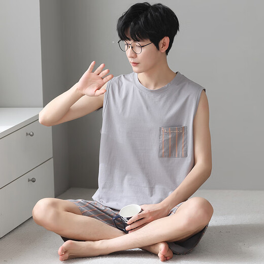 Langsha Pajamas de hielo para hombres Pajamas para hombres VEST Summer Maneveless Modelo delgado Modelo de ropa modal Conjunto de ropa para el hogar 2025 Nuevo modelo 12023 3XL Recomendado 160-185Jin [Jin es igual a 0,5 kg]