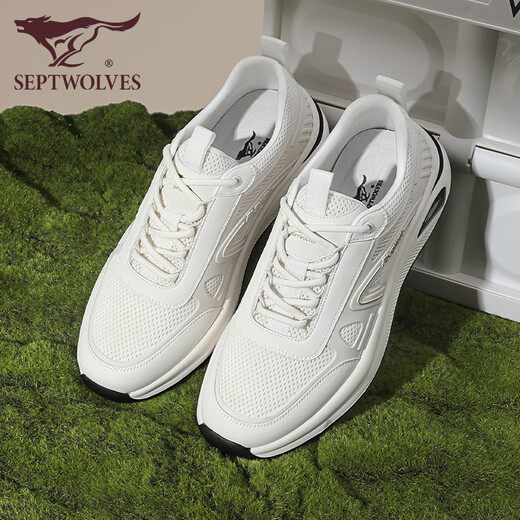 Sieben Wolf-Männerschuhe 2025 Sommer Neue Mesh Schuhe Herren lässige Schuhe atmungsaktiv und geruchssicherer weiße Schuhe Vielseitige Sportschuhe weiß 1048 39