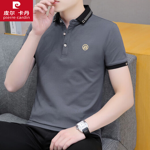 Pier Cardin summer men's polo shirt trendy lapel men's short-sleeved T-shirt high-end business casual youth top black QY682 M 100-120Jin [Jin equals 0.5 kg]
