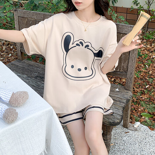 Xushansi Ins Pajamas El nuevo estilo de celebridades de celebridades de la altura corta de la manga corta para mujeres se puede usar el juego de ropa para el hogar dulce del hogar dulce afuera de 679 Dinosaur Green M recomendado 80-90jin [Jin es igual a 0,5 kg]