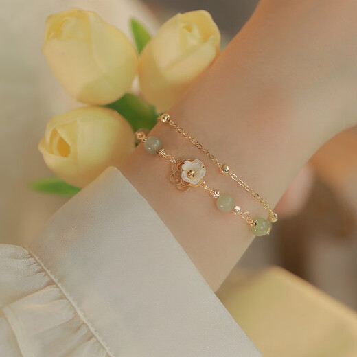 QUAMER's icing on the cake, Hetian Jade Bracelet Women's 2025 New Light Luxury Niche Exquisite Double-layer Bracelet Flower Double-layer Bracelet