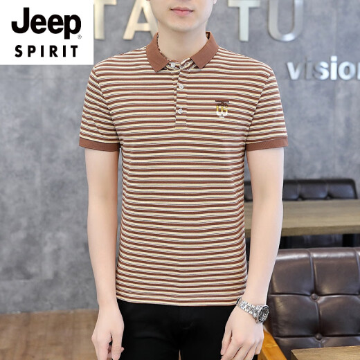 JEEP SPIRIT冰丝短袖t恤男夏季2025新款有领条纹Polo.衫体恤潮流男装休闲衣服 Y6626灰色 M 165