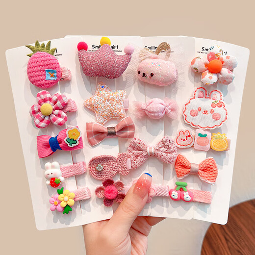 Baby girl hair clip infant and toddler all-inclusive cloth hair clip cute hair accessories children's bangs sweat hair clip headband red checkered strawberry 5-piece set